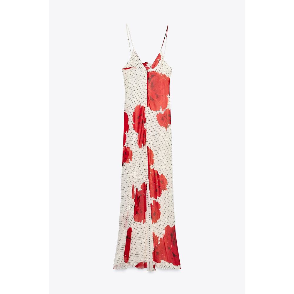 Zara NWT Red Floral 3D Flower Maxi Dress S L - Picture 16 of 16